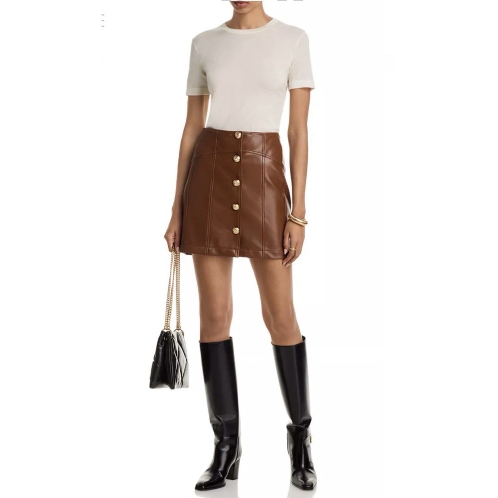 Cinq A Sept Dark Sepia Claudia Leather Mini Skirt Size 2